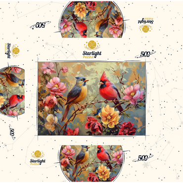 Cardinal and Songbird Among Blossoms 500 Jigsaw Puzzle box 3D Modell