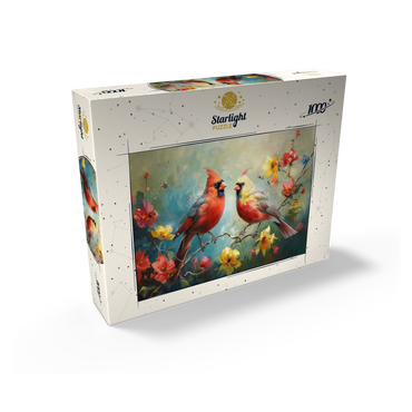 Northern Cardinals Among Spring Blossoms 1000 Jigsaw Puzzle box view2