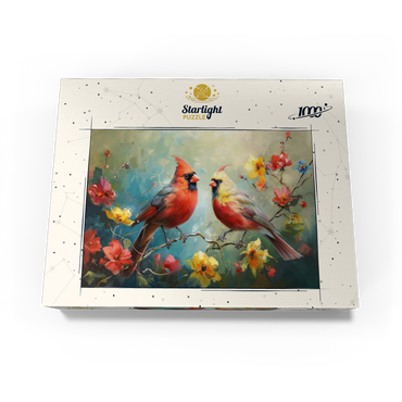 Northern Cardinals Among Spring Blossoms 1000 Jigsaw Puzzle box view3