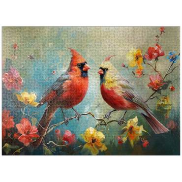 puzzleplate Northern Cardinals Among Spring Blossoms 1000 Jigsaw Puzzle