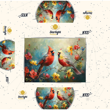 Northern Cardinals Among Spring Blossoms 1000 Jigsaw Puzzle box 3D Modell