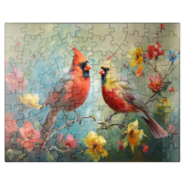 puzzleplate Northern Cardinals Among Spring Blossoms 100 Jigsaw Puzzle