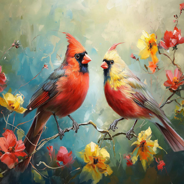 Northern Cardinals Among Spring Blossoms 100 Jigsaw Puzzle 3D Modell