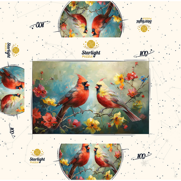 Northern Cardinals Among Spring Blossoms 100 Jigsaw Puzzle box 3D Modell