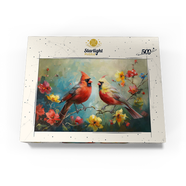 Northern Cardinals Among Spring Blossoms 500 Jigsaw Puzzle box view3