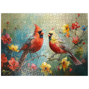 puzzleplate Northern Cardinals Among Spring Blossoms 500 Jigsaw Puzzle