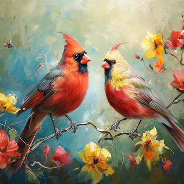 Northern Cardinals Among Spring Blossoms 500 Jigsaw Puzzle 3D Modell