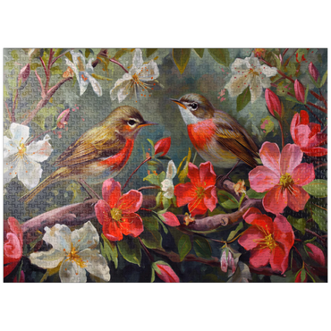 puzzleplate Red-throated Birds Amid Spring Blossoms 1000 Jigsaw Puzzle
