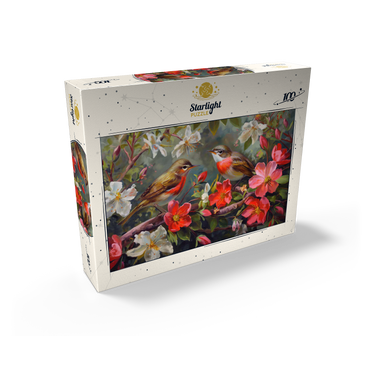 Red-throated Birds Amid Spring Blossoms 100 Jigsaw Puzzle box view2