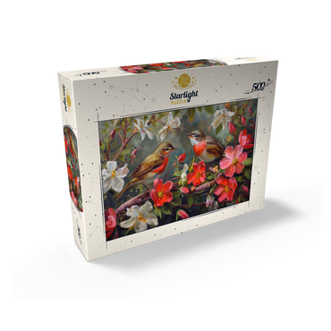 Red-throated Birds Amid Spring Blossoms 500 Jigsaw Puzzle box view2