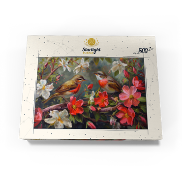Red-throated Birds Amid Spring Blossoms 500 Jigsaw Puzzle box view3