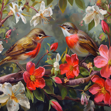 Red-throated Birds Amid Spring Blossoms 500 Jigsaw Puzzle 3D Modell