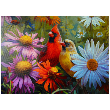 puzzleplate Northern Cardinal Pair Among Wildflowers 1000 Jigsaw Puzzle