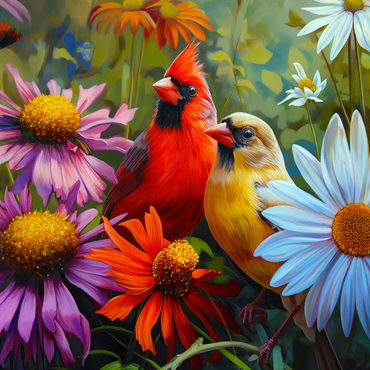 Northern Cardinal Pair Among Wildflowers 1000 Jigsaw Puzzle 3D Modell