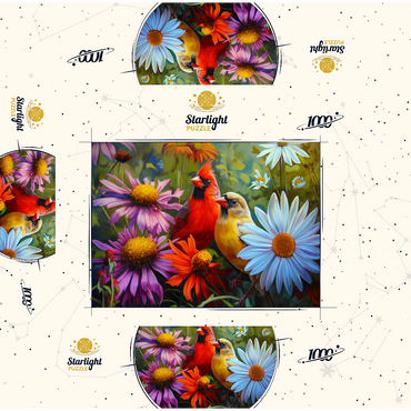 Northern Cardinal Pair Among Wildflowers 1000 Jigsaw Puzzle box 3D Modell