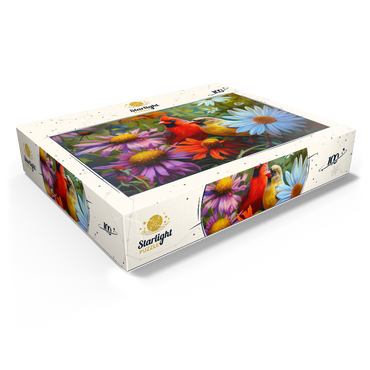 Northern Cardinal Pair Among Wildflowers 100 Jigsaw Puzzle box view1