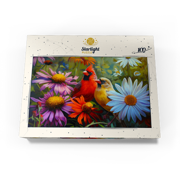 Northern Cardinal Pair Among Wildflowers 100 Jigsaw Puzzle box view3