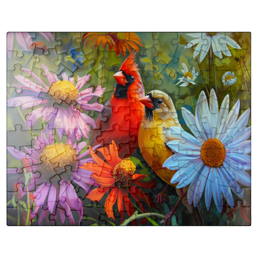 puzzleplate Northern Cardinal Pair Among Wildflowers 100 Jigsaw Puzzle