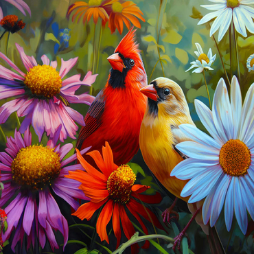 Northern Cardinal Pair Among Wildflowers 100 Jigsaw Puzzle 3D Modell