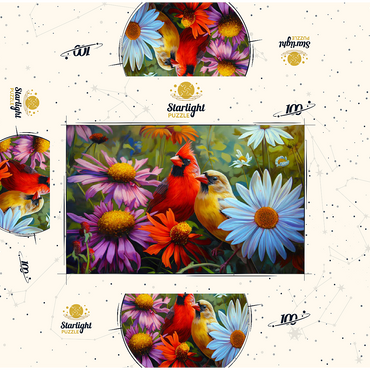 Northern Cardinal Pair Among Wildflowers 100 Jigsaw Puzzle box 3D Modell