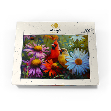 Northern Cardinal Pair Among Wildflowers 500 Jigsaw Puzzle box view3