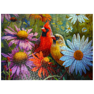 puzzleplate Northern Cardinal Pair Among Wildflowers 500 Jigsaw Puzzle