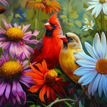Northern Cardinal Pair Among Wildflowers 500 Jigsaw Puzzle 3D Modell