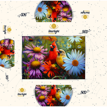 Northern Cardinal Pair Among Wildflowers 500 Jigsaw Puzzle box 3D Modell