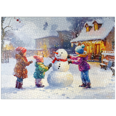 puzzleplate Children Building Snowman in Winter Village 1000 Jigsaw Puzzle