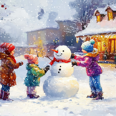 Children Building Snowman in Winter Village 1000 Jigsaw Puzzle 3D Modell