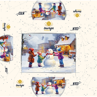 Children Building Snowman in Winter Village 1000 Jigsaw Puzzle box 3D Modell