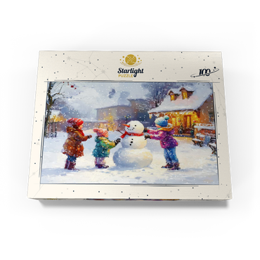 Children Building Snowman in Winter Village 100 Jigsaw Puzzle box view3