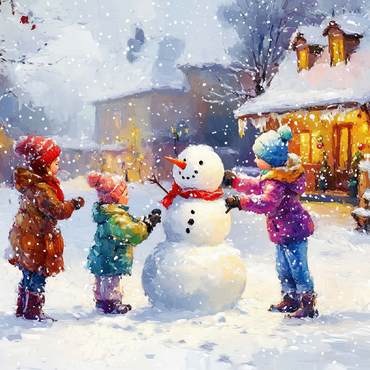 Children Building Snowman in Winter Village 100 Jigsaw Puzzle 3D Modell