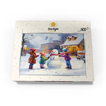 Children Building Snowman in Winter Village 500 Jigsaw Puzzle box view3