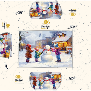 Children Building Snowman in Winter Village 500 Jigsaw Puzzle box 3D Modell