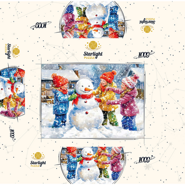 Kids Decorating Snowman in Snowy Backyard 1000 Jigsaw Puzzle box 3D Modell