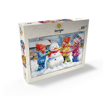 Kids Decorating Snowman in Snowy Backyard 100 Jigsaw Puzzle box view2