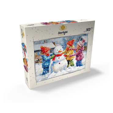 Kids Decorating Snowman in Snowy Backyard 500 Jigsaw Puzzle box view2