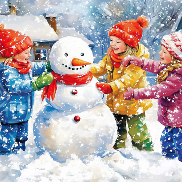 Kids Decorating Snowman in Snowy Backyard 500 Jigsaw Puzzle 3D Modell