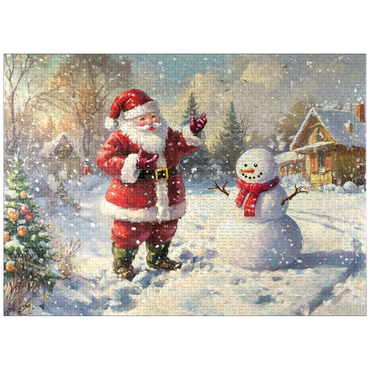 puzzleplate Santa Claus and Snowman in Winter Scene 1000 Jigsaw Puzzle