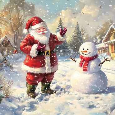 Santa Claus and Snowman in Winter Scene 1000 Jigsaw Puzzle 3D Modell