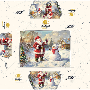 Santa Claus and Snowman in Winter Scene 1000 Jigsaw Puzzle box 3D Modell