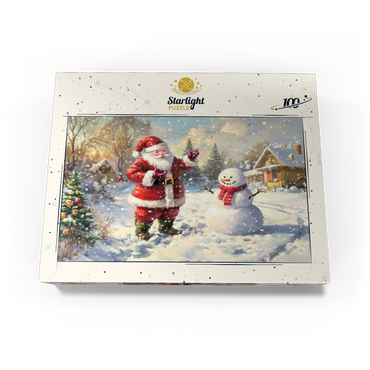 Santa Claus and Snowman in Winter Scene 100 Jigsaw Puzzle box view3