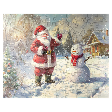 puzzleplate Santa Claus and Snowman in Winter Scene 100 Jigsaw Puzzle