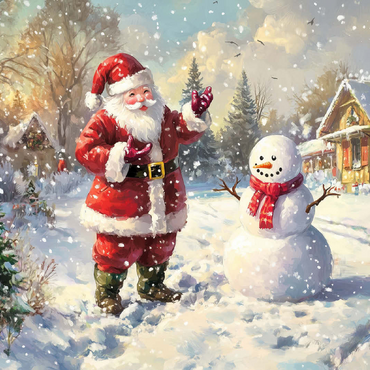 Santa Claus and Snowman in Winter Scene 100 Jigsaw Puzzle 3D Modell
