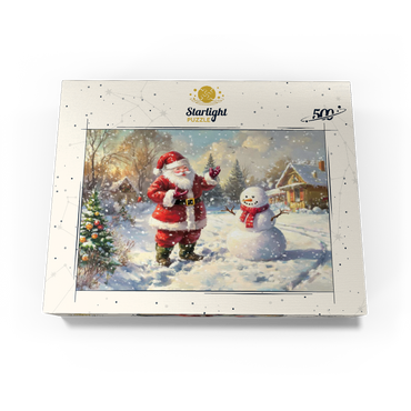 Santa Claus and Snowman in Winter Scene 500 Jigsaw Puzzle box view3