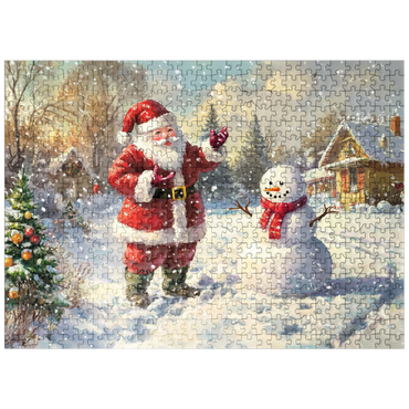 puzzleplate Santa Claus and Snowman in Winter Scene 500 Jigsaw Puzzle