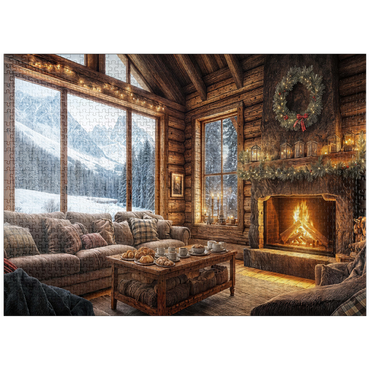 puzzleplate Cozy Log Cabin with Mountain View 1000 Jigsaw Puzzle