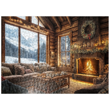 puzzleplate Cozy Log Cabin with Mountain View 500 Jigsaw Puzzle