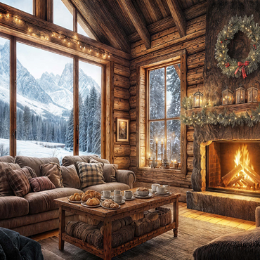 Cozy Log Cabin with Mountain View 500 Jigsaw Puzzle 3D Modell